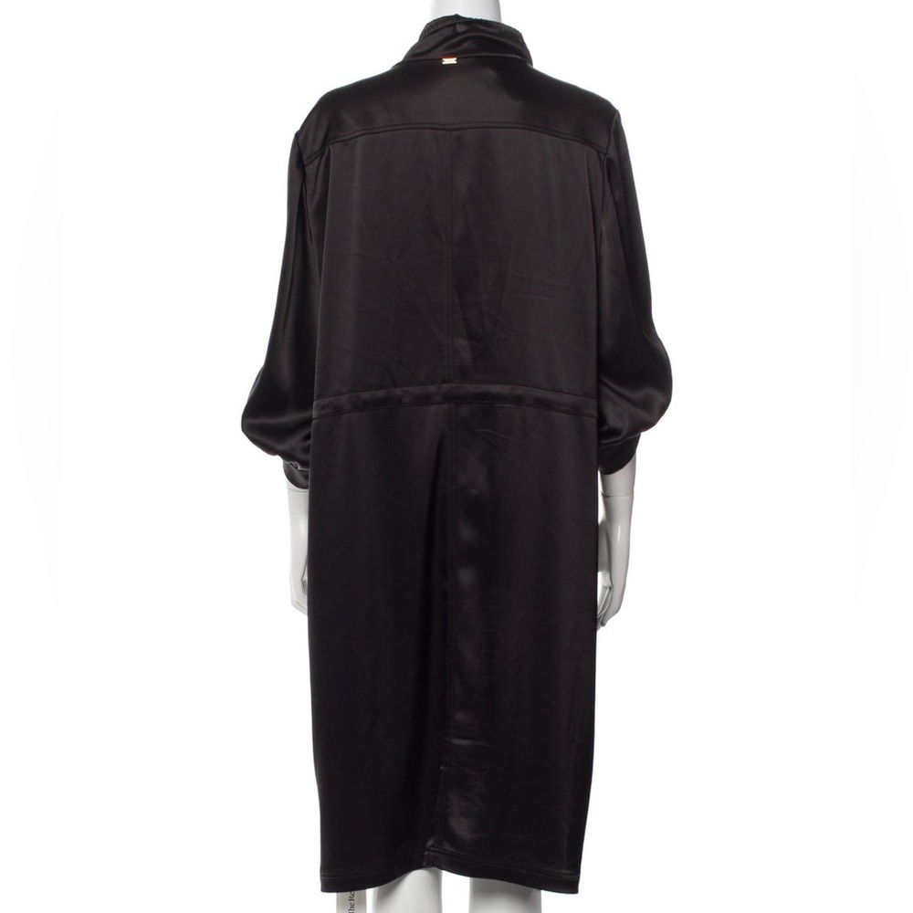 St. John Black Satin‎ Button Down 3/4 sleeves Midi Dress Size 10 - Picture 7 of 16